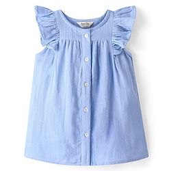 Bonfino 100% Cotton Woven Frill Sleeves Solid A-Line Dress - Lavender