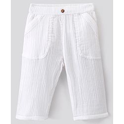 Bonfino 100% Cotton Double Gauze Solid Full Length Trouser - White