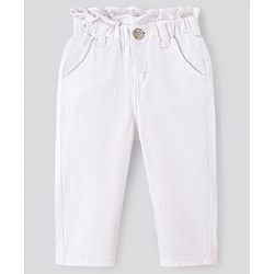 Bonfino Cotton Blend Woven Full Length Solid Over Dyed Jeans - White