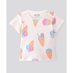 Bonfino 100% Cotton Half Sleeves Night Suit With Ice Cream Print Pack Of 2- Ivory & Lavender