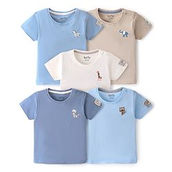 Bonfino Cotton Knit Half Sleeves T-Shirt Giraffe Print Pack of 5 - Blow Off White & Brown
