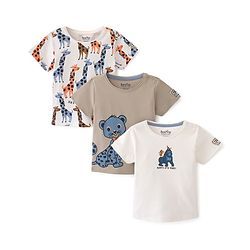 Bonfino 100% Cotton Knit Half Sleeves T-Shirts With Animals Print Pack Of 3 - Grey & White
