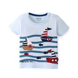 Bonfino Cotton Knit Half Sleeves Boat Printed T-Shirt - Blue