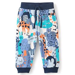 Bonfino Cotton Full Length Lounge Pant with Giraffe Print - White & Blue