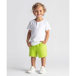 Bonfino Relaxed Fit Cotton Slub Henley Neck Topwear and Rayon Short Set - Neon Green & White