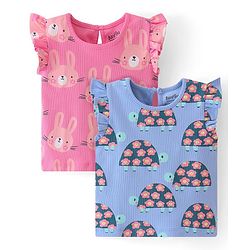 Bonfino 100% Cotton Half Sleeves Bunny Printed T-Shirts Pack of 2 - Pink & Blue