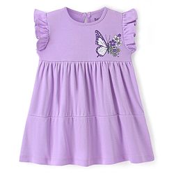 Bonfino 100% Cotton Knit Sleeveless Tiered Dress with Butterfly Print - Lilac
