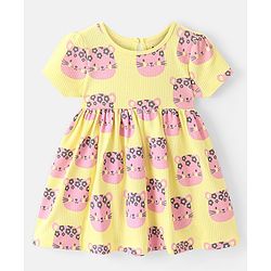 Bonfino 100% Cotton  Kitten Printed Half Sleeves Frock - Yellow