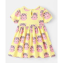 Bonfino 100% Cotton  Kitten Printed Half Sleeves Frock - Yellow