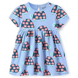Bonfino 100% Cotton Half Sleeves Frock With Tortoise Print - Blue