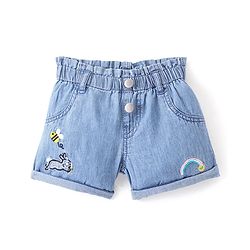 Bonfino 100% Cotton Elasticated Waist Denim Shorts with Bunny Embroidery - Indigo
