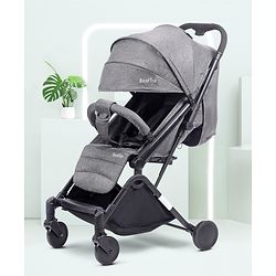 Bonfino Feather Lite Compact Tri-fold Cabin Stroller, Linen Fabric, Adjustable Canopy - Grey| Aluminum Frame| Trolley Handle| Concealed Linked Brake| Free Standing When Folded| Reclining Backrest and Adjustable Leg Rest| Single-hand Folding Mechanism