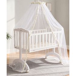 Bonfino Serenity Nest Cradle - White| Wheels with Lock| Openable Side-rail| Swing Lock| Attach to Parent Bed| Removable Mosquito Net| Easy to Assemble| Natural Pinewood| Sturdy & Durable