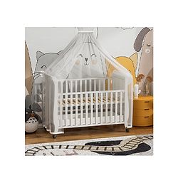 Bonfino Dream Joy Baby Cot with Storage Drawer and Mosquito Net| Swivel Wheels with Lock| Adjustable Bed Board Height| Sliding Side Rail| Side Rail with Teething Cover