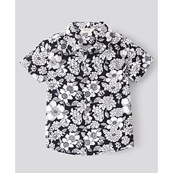 Bonfino 100% Viscose Half Sleeve Shirt With Floral Print - Black & White