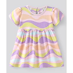 Bonfino 100% Cotton Half Sleeves All Over Printed Frock - Pink