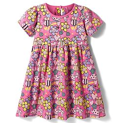 Bonfino 100% Cotton Knit Half Sleeves Floral & Bee Printed Frock - Pink