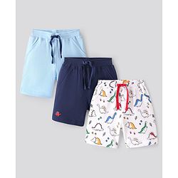 Bonfino Cotton Knit Above Knee Length Shorts Solid & Dino Print Pack of 3- Multicolour