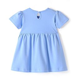 Bonfino 100% Cotton Half Sleeves Frock with Fox & Floral Embroidery - Blue