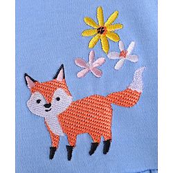 Bonfino 100% Cotton Half Sleeves Frock with Fox & Floral Embroidery - Blue