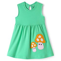 Bonfino 100% Cotton Sleeveless Frock with Mushroom Print - Green