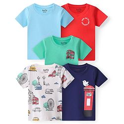 Bonfino 100% Cotton Half Sleeves Bus Printed T-Shirts Pack Of 5 - Multicolor