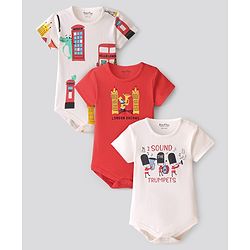 Bonfino  100% Cotton Knit  Half Sleeves Onesies with Crocodile & Text Print Pack Of 3 - Multicolour