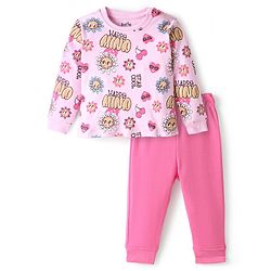 Bonfino 100% Cotton Full Sleeves Night Suit Floral Print - Pink