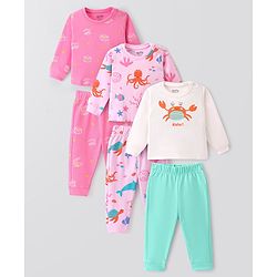 Bonfino 100% Cotton Knit Half Sleeves Night Suit Crab Print Pack of 3 - Multicolour