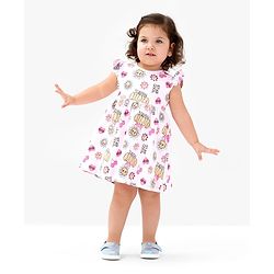 Bonfino 100% Cotton Knit Sleeveless Frock With Cherry Print - Pink