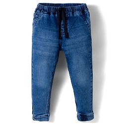 Bonfino Cotton Woven Full Length Washed Denim Jogger - Navy Blue