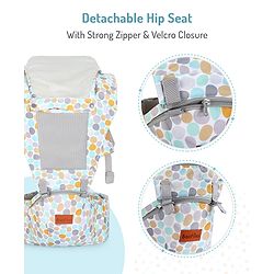 Bonfino Cuddle 5-in-1 Baby Carrier with Hip Seat: Ergonomic design, 5 Carry positions, Breathable mesh, Padded straps, Storage pockets, Adjustable hood, Durable buckles, Supports up to 15 kg- Grey