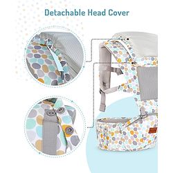 Bonfino Cuddle 5-in-1 Baby Carrier with Hip Seat: Ergonomic design, 5 Carry positions, Breathable mesh, Padded straps, Storage pockets, Adjustable hood, Durable buckles, Supports up to 15 kg- Grey