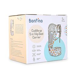 Bonfino Cuddle 5-in-1 Baby Carrier with Hip Seat: Ergonomic design, 5 Carry positions, Breathable mesh, Padded straps, Storage pockets, Adjustable hood, Durable buckles, Supports up to 15 kg- Grey