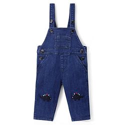 Bonfino Woven Sleeveless Dark Wash Dungaree With Dino Embroidery - Indigo