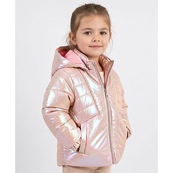 Bonfino Full Sleeve Hooded Puffer Jacket with Holographic Effect Print - Pink