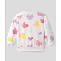 Bonfino 100% Cotton French Terry Full Sleeves Sweatshirt with Heart Print - Ivory