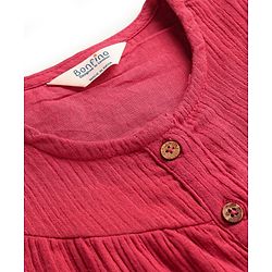 Bonfino 100% Cotton Woven Full Sleeves Double Gauze A- Line Frock with Frill Detailing  Solid Colour - Pink