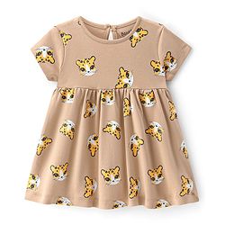 Bonfino 100% Cotton Half Sleeves Frocks Cheetah Print - Beige