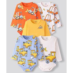 Bonfino Cotton Full Sleeves Onesies Vehicle Print Pack Of 5 - Multicolour