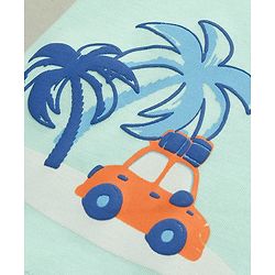 Bonfino 100% Cotton Knit Half Sleeves Henley T-Shirt & Shorts Set With Beach Theme Print - Mint