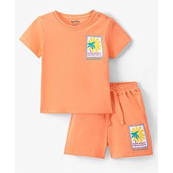 Bonfino Boys 100% Cotton Knit Half Sleeves T-Shirt & Shorts Set With  Island Print - Orange