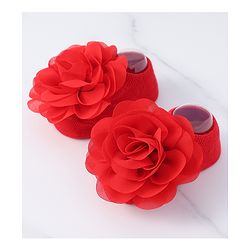 Bonfino Flower Motif Head Band & Socks Combo Set of 3 - Red
