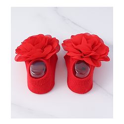 Bonfino Flower Motif Head Band & Socks Combo Set of 3 - Red
