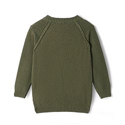 Bonfino Cotton Knitted Full Sleeves Pullover Sweater With Text Embroidery & Kangaroo Pockets - Olive Green