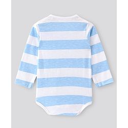 Bonfino 100% Cotton Knit Full Sleeves Striped & Bear Printed Onesies Pack Of 3 - Navy Blue & White