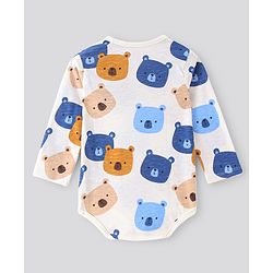 Bonfino 100% Cotton Knit Full Sleeves Striped & Bear Printed Onesies Pack Of 3 - Navy Blue & White