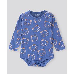 Bonfino 100% Cotton Knit Full Sleeves Striped & Bear Printed Onesies Pack Of 3 - Navy Blue & White