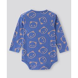 Bonfino 100% Cotton Knit Full Sleeves Striped & Bear Printed Onesies Pack Of 3 - Navy Blue & White