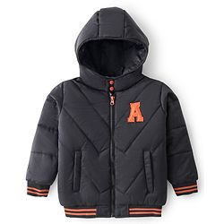 Bonfino Full Sleeves Hooded Puffer Jacket With Patch Detailing - Black